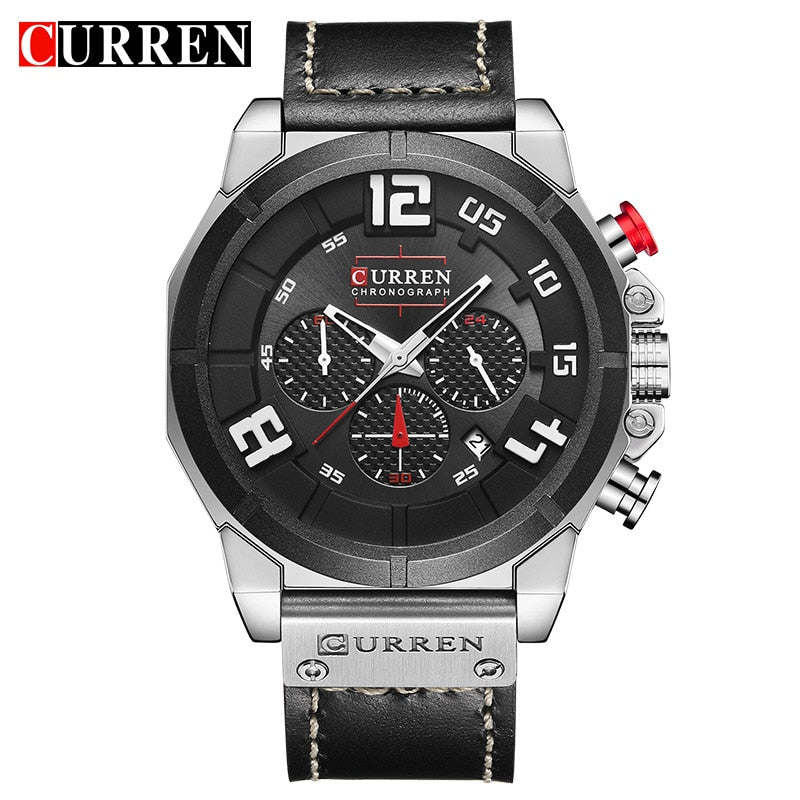 YSYH Chronograph Sports Men Watches Military Analog Quartz Wrist Watches Genuine Leather Strap Male Clock