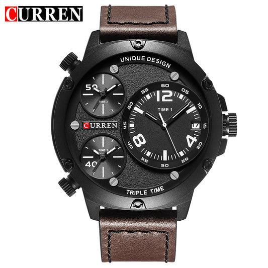 YSYH  Casual Wristwatch Military Quartz Men's Watch Multiple Time Zone Leather Strap Male Clock