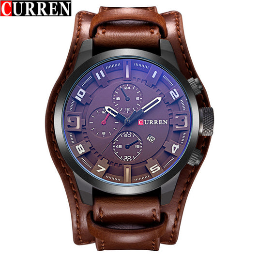 YSYH Casual Quartz Analog Military Sports Wristwatch Leather Strap Male Clock