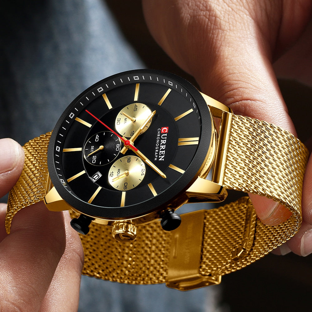 YSYH  Watch Men Waterproof Sport Watches for Men Stainless Steel Mesh Band Quartz Clock Casual Wristwatch