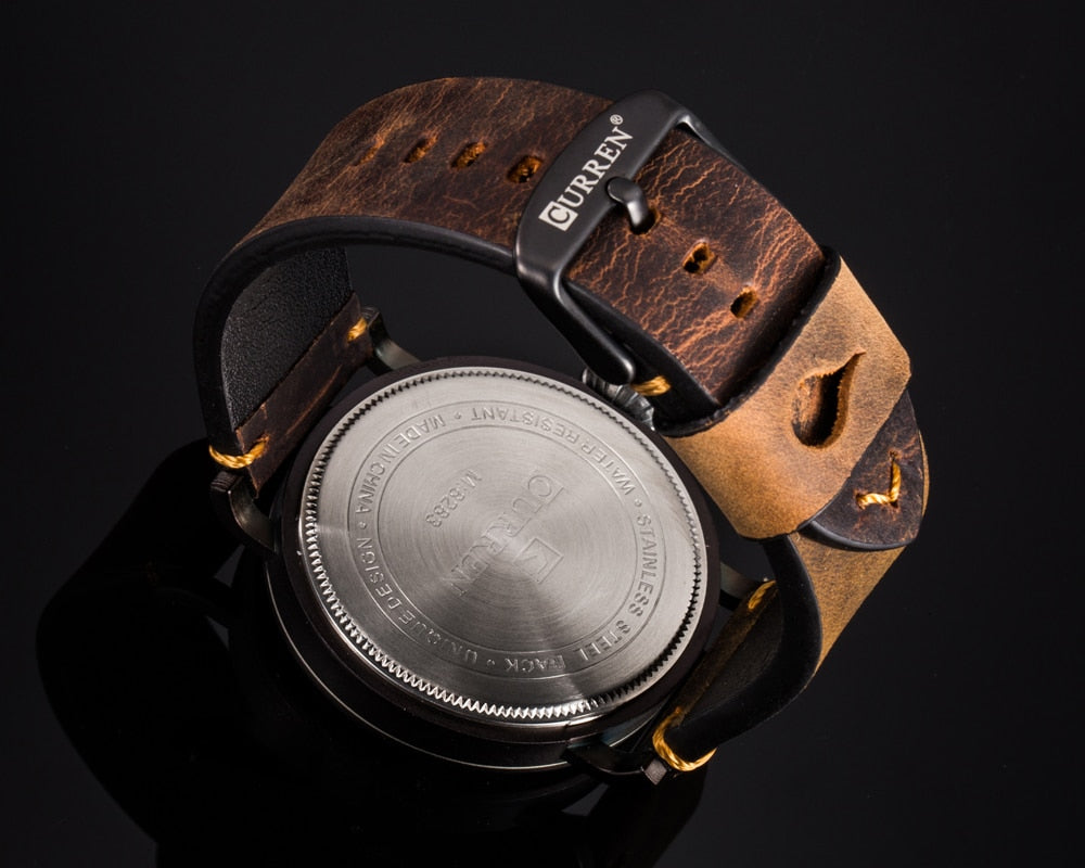 YSYH Leather Strap Men Watch Digital Dial Male Clock Display Date Week Quartz watch