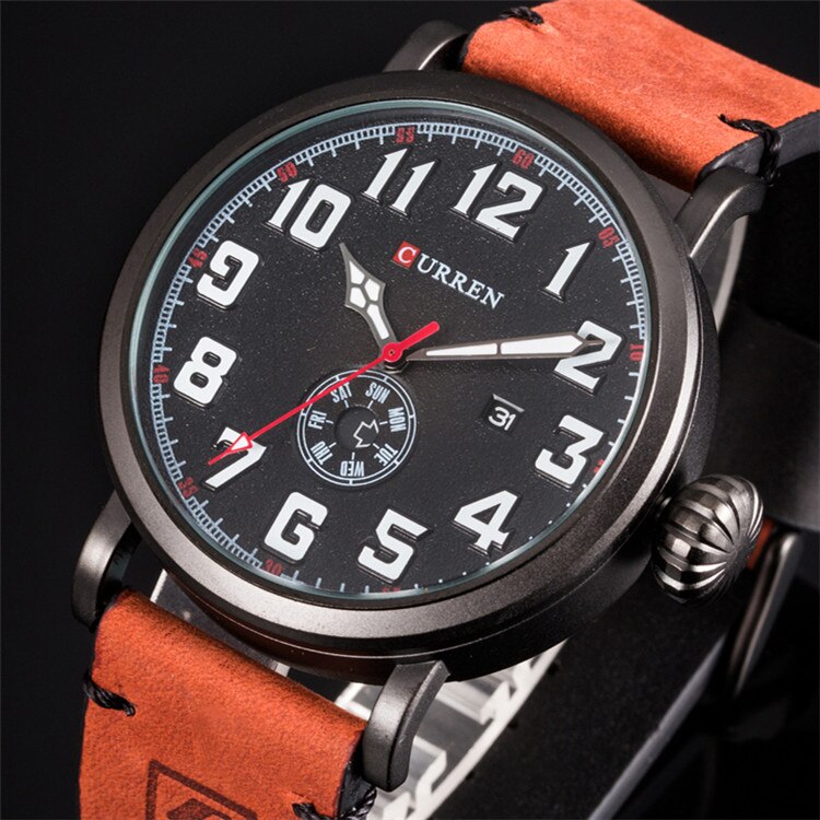 YSYH Leather Strap Men Watch Digital Dial Male Clock Display Date Week Quartz watch