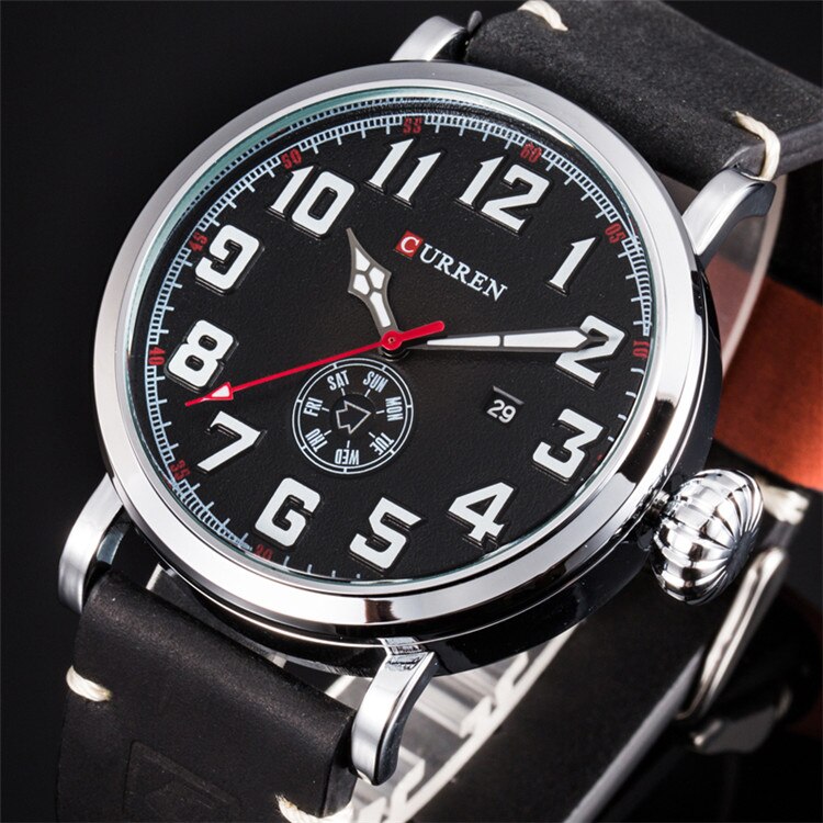 YSYH Leather Strap Men Watch Digital Dial Male Clock Display Date Week Quartz watch