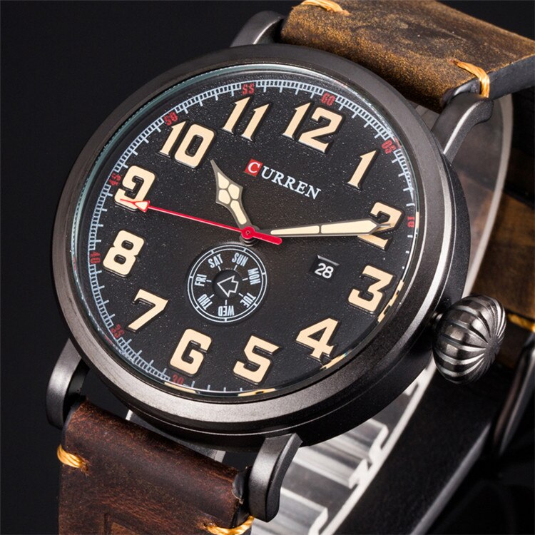 YSYH Leather Strap Men Watch Digital Dial Male Clock Display Date Week Quartz watch