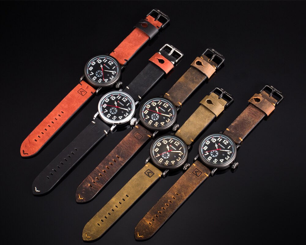 YSYH Leather Strap Men Watch Digital Dial Male Clock Display Date Week Quartz watch