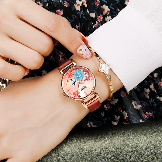 YSYH Leather Women Watch  Summer Quartz Ladies Wristwatch Relojes Female Clock Fashion Flower Dial Reloj Mujer