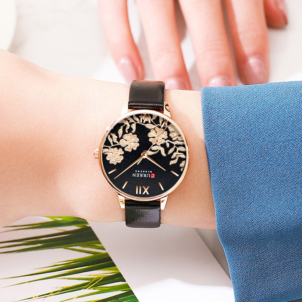 YSYH Leather Women Watches  Beautiful Unique Design Dial Quartz Wristwatch Clock Female Fashion Dress Watch Montre femme
