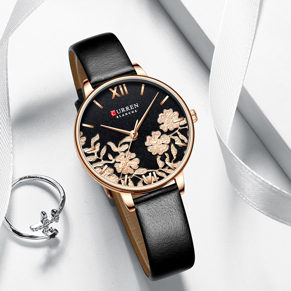 YSYH Leather Women Watches  Beautiful Unique Design Dial Quartz Wristwatch Clock Female Fashion Dress Watch Montre femme