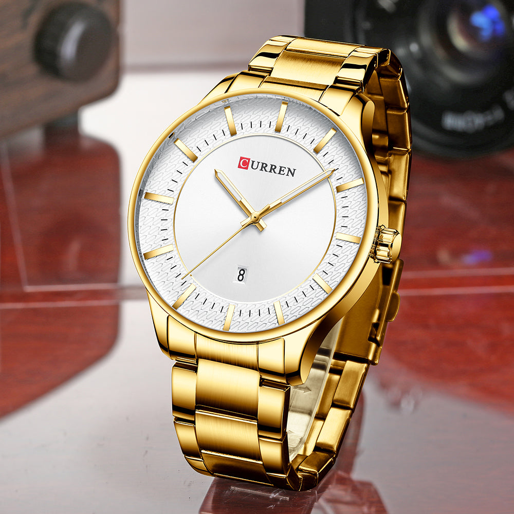 YSYH Luxury Gold Quartz Watches Men Stainless Steel Strap Wristwatch  Auto Date Clock Male Classic Watch
