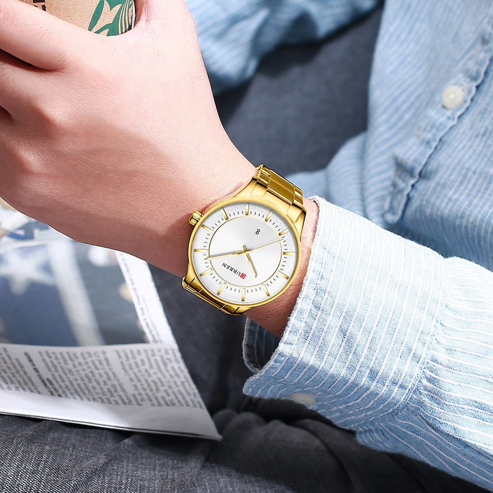 YSYH Luxury Gold Quartz Watches Men Stainless Steel Strap Wristwatch  Auto Date Clock Male Classic Watch