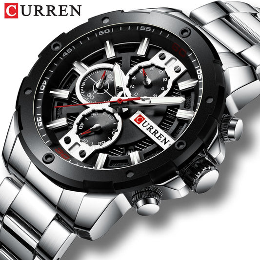 YSYH Luxury Quartz Wristwatch Men Sport Watches   8336 Stainless Steel Band Chronograph Clock Male Waterproof