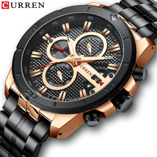 YSYH Men Watch  Luxury Chronograph Quartz Watches Stainless Steel Wristwatches Men Clock