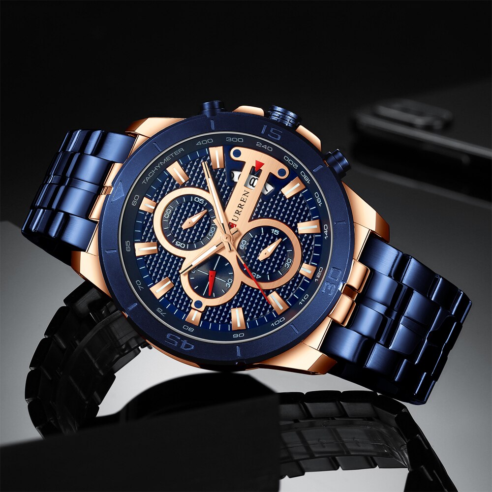 YSYH Men Watch  Luxury Chronograph Quartz Watches Stainless Steel Wristwatches Men Clock