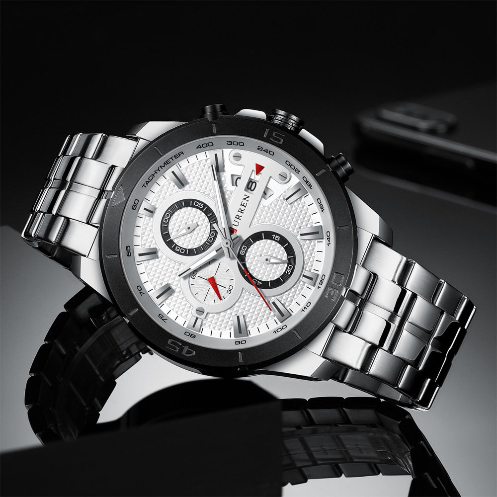 YSYH Men Watch  Luxury Chronograph Quartz Watches Stainless Steel Wristwatches Men Clock