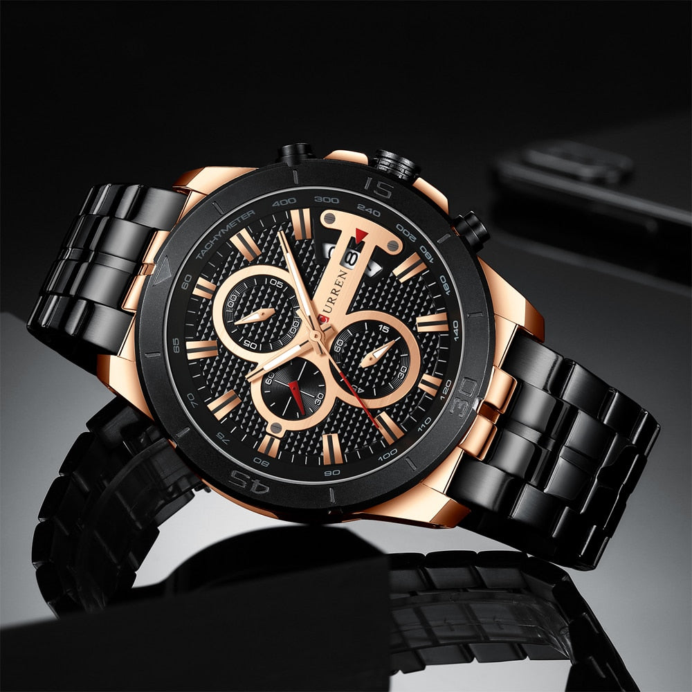YSYH Men Watch  Luxury Chronograph Quartz Watches Stainless Steel Wristwatches Men Clock
