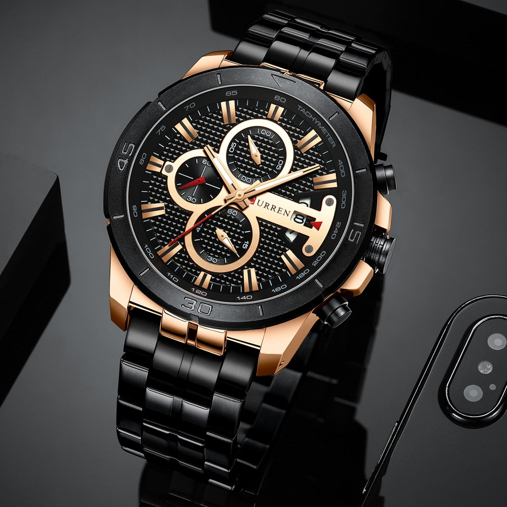 YSYH Men Watch  Luxury Chronograph Quartz Watches Stainless Steel Wristwatches Men Clock