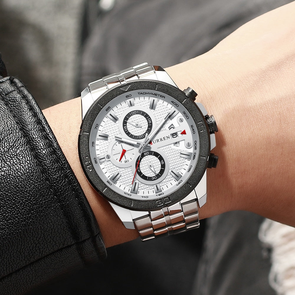 YSYH Men Watch  Luxury Chronograph Quartz Watches Stainless Steel Wristwatches Men Clock