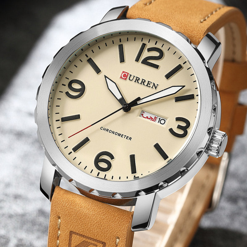 YSYH Men's Watch Leather Strap Quartz Wristwatch