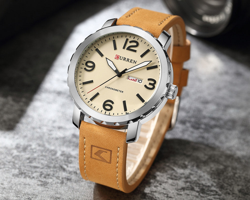 YSYH Men's Watch Leather Strap Quartz Wristwatch