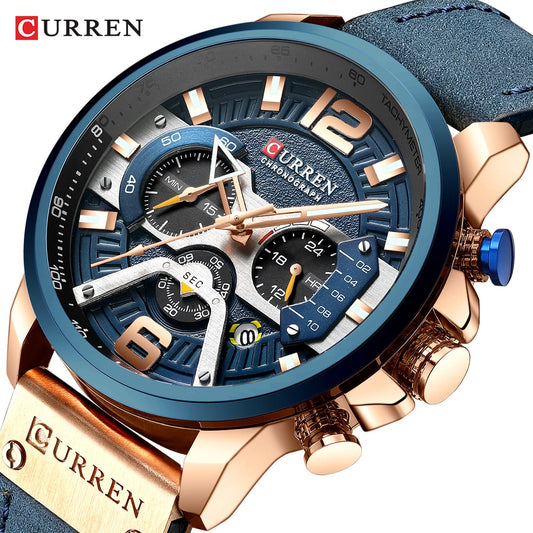 YSYH Luxury Leather SportsWatch Men Chronograph Quartz Man Clock