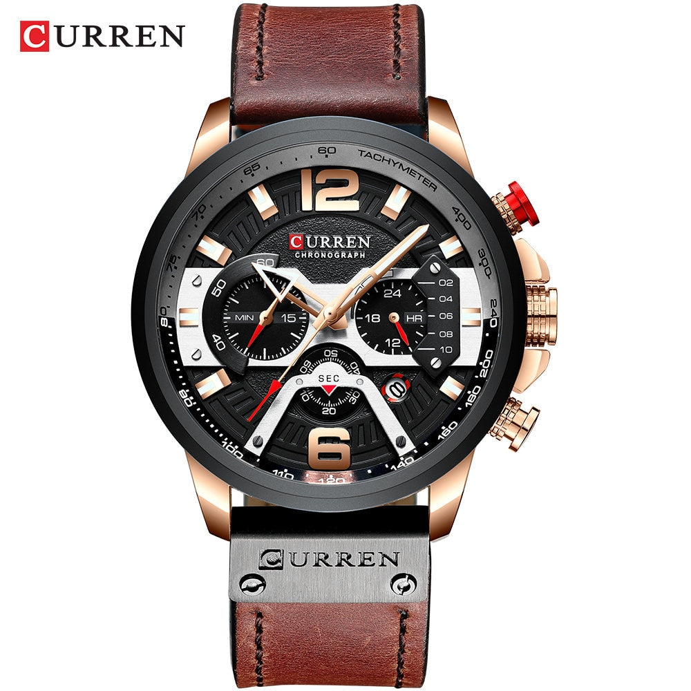 YSYH Luxury Leather SportsWatch Men Chronograph Quartz Man Clock