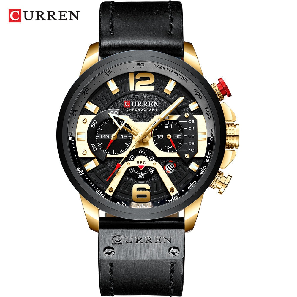 YSYH Luxury Leather SportsWatch Men Chronograph Quartz Man Clock