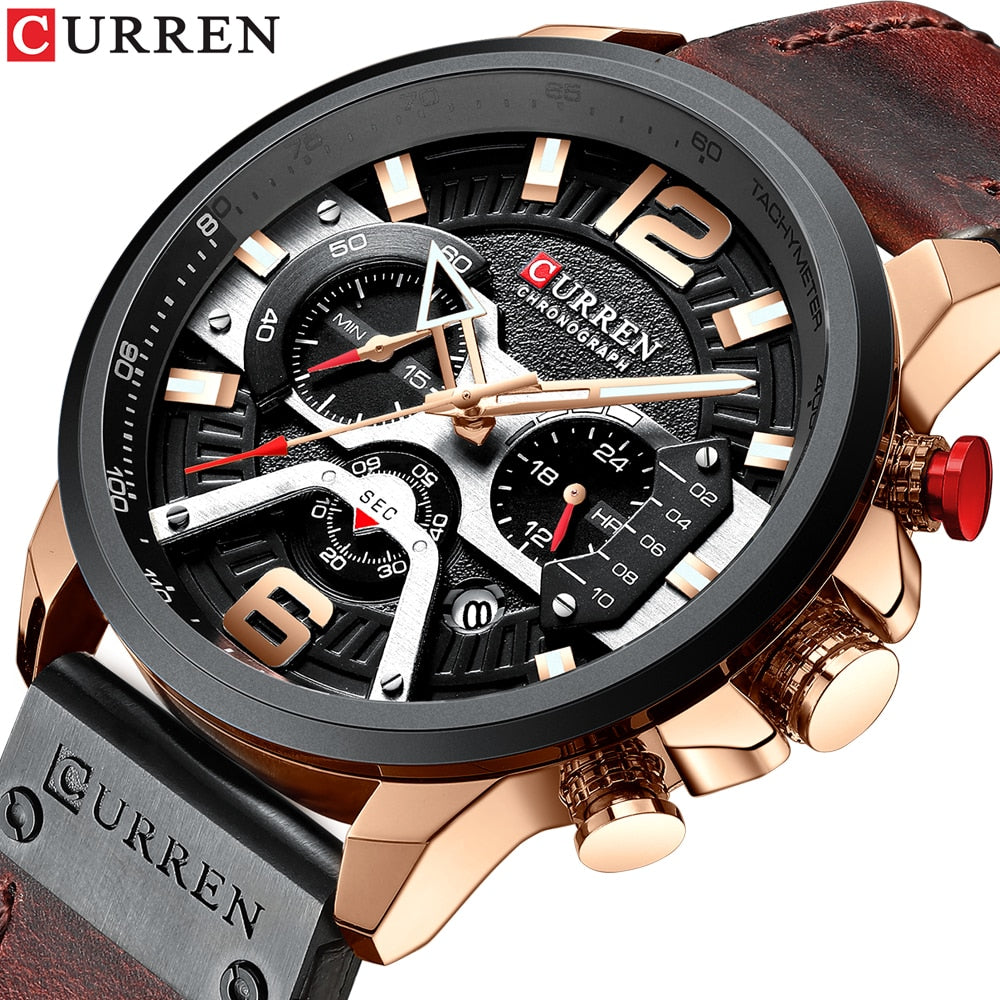 YSYH Luxury Leather SportsWatch Men Chronograph Quartz Man Clock