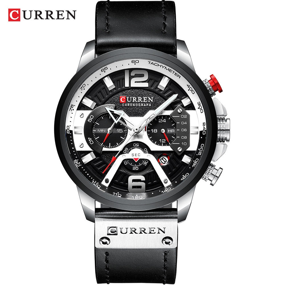 YSYH Luxury Leather SportsWatch Men Chronograph Quartz Man Clock