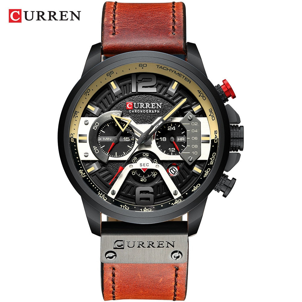 YSYH Luxury Leather SportsWatch Men Chronograph Quartz Man Clock