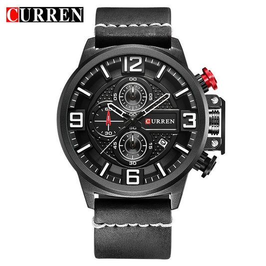 YSYH Sports Watches  Chronograph Military Quartz Date Men's Wristwatch Leather Strap  Male Clock