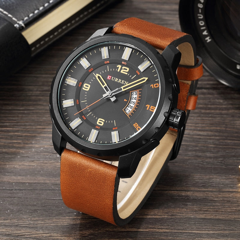 YSYH Men Sports Watches  Dial Calendar Quartz Male Clock Leather Strap  Watches Montre