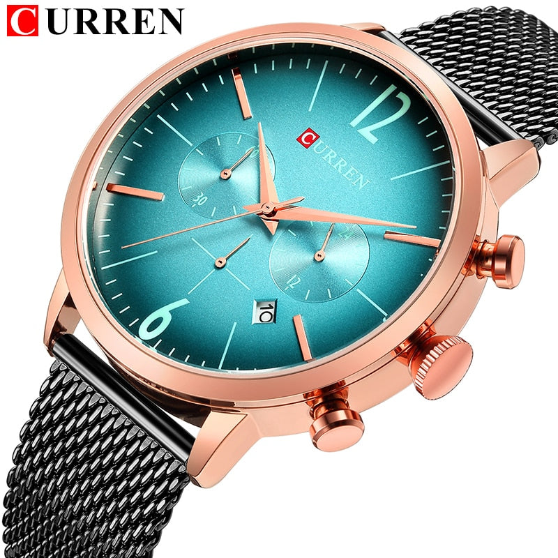 YSYH Mens Sport Watches Creative Design Chronograph Quartz Wristwatch Steel Band Date Clock