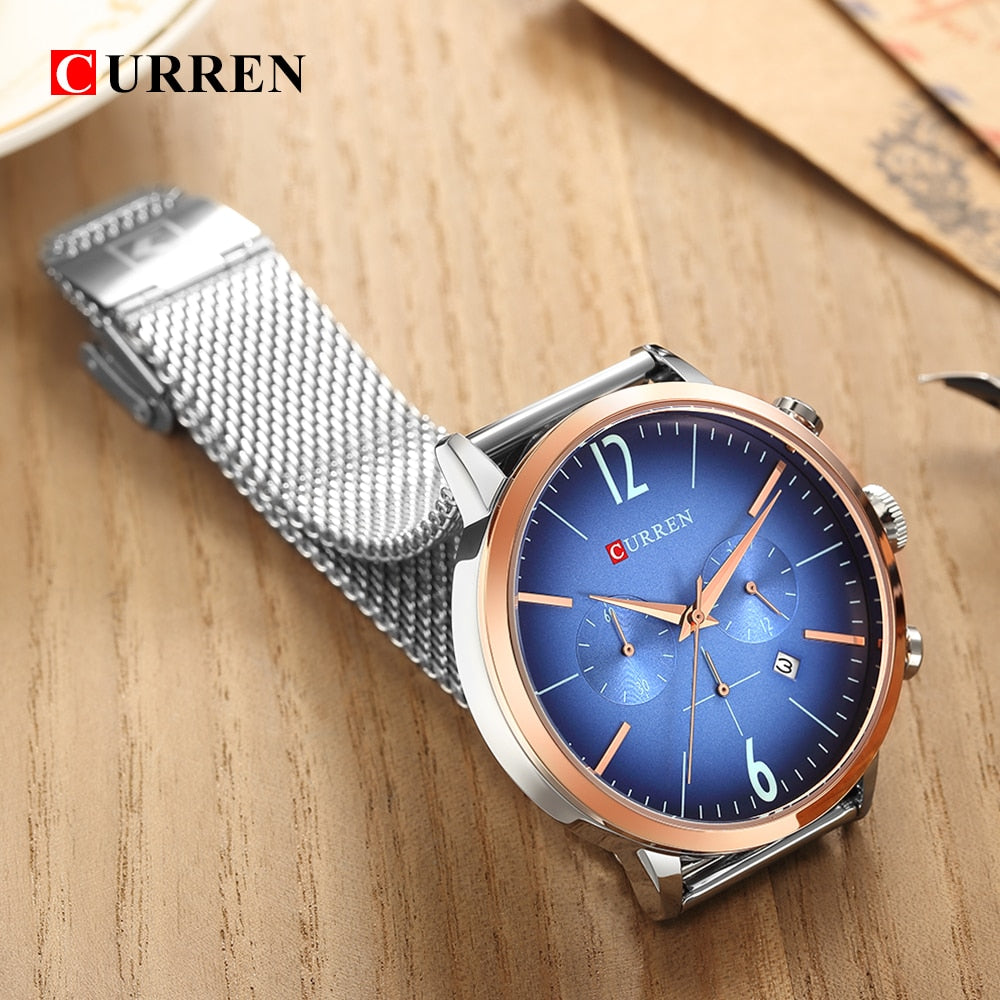 YSYH Mens Sport Watches Creative Design Chronograph Quartz Wristwatch Steel Band Date Clock