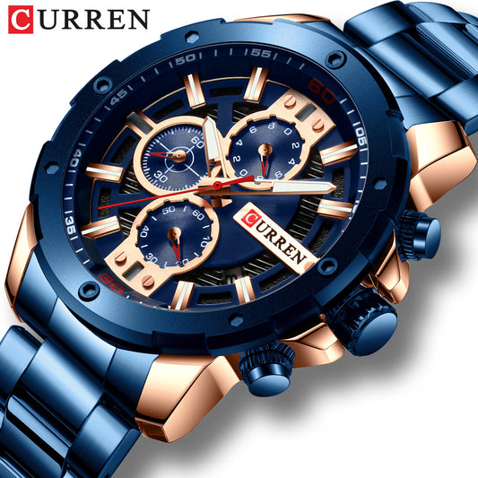 YSYH Watches Men Stainless Steel Band Quartz Wristwatch Military Chronograph Clock Male  Sporty Watch Waterproof 8336