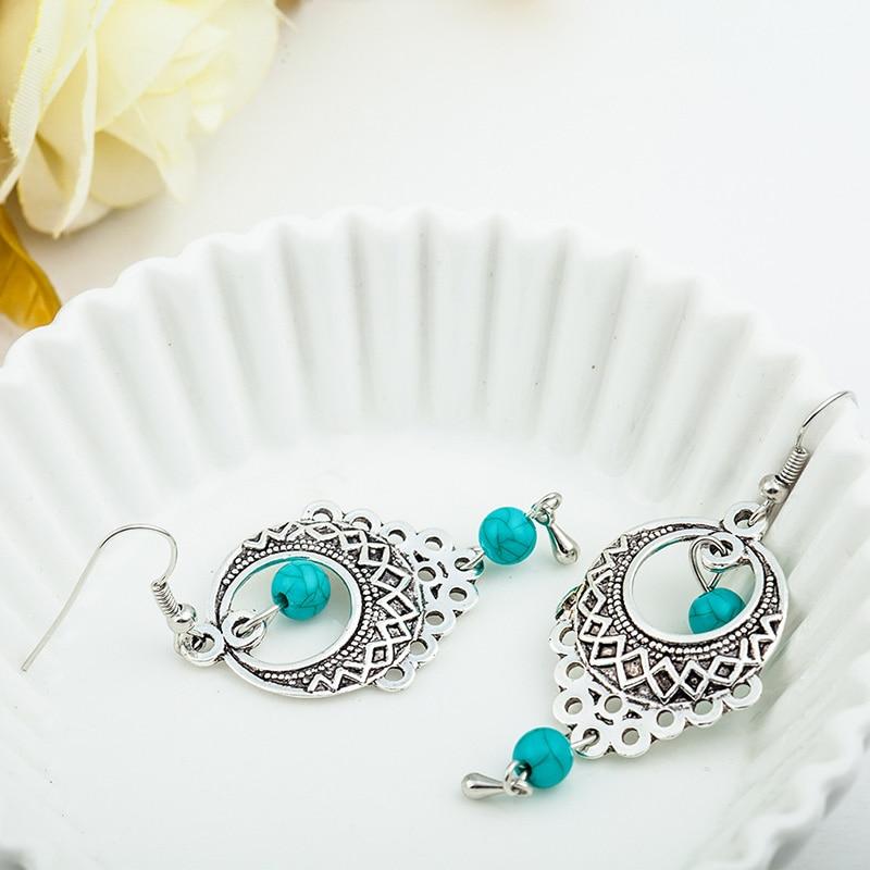 Water Drop Hollow Turquoise Earrings-Earrings-Rossny