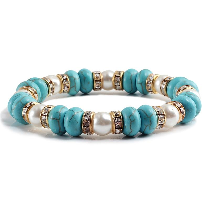 Turquoise Bracelets Rhinestone Circle Elastic Bracelet Yoga Fitness Charm Jewelry-Bracelet-Rossny