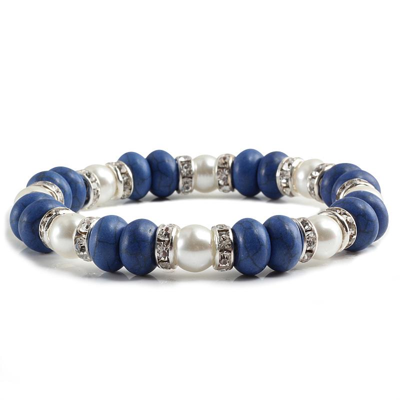 Vintage Boho Blue Turquoises Beads Strand Bracelet-Bracelet-Rossny