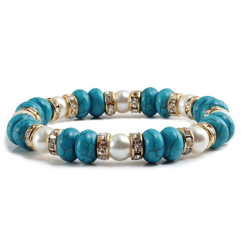 Vintage Boho Blue Turquoises Beads Strand Bracelet-Bracelet-Rossny