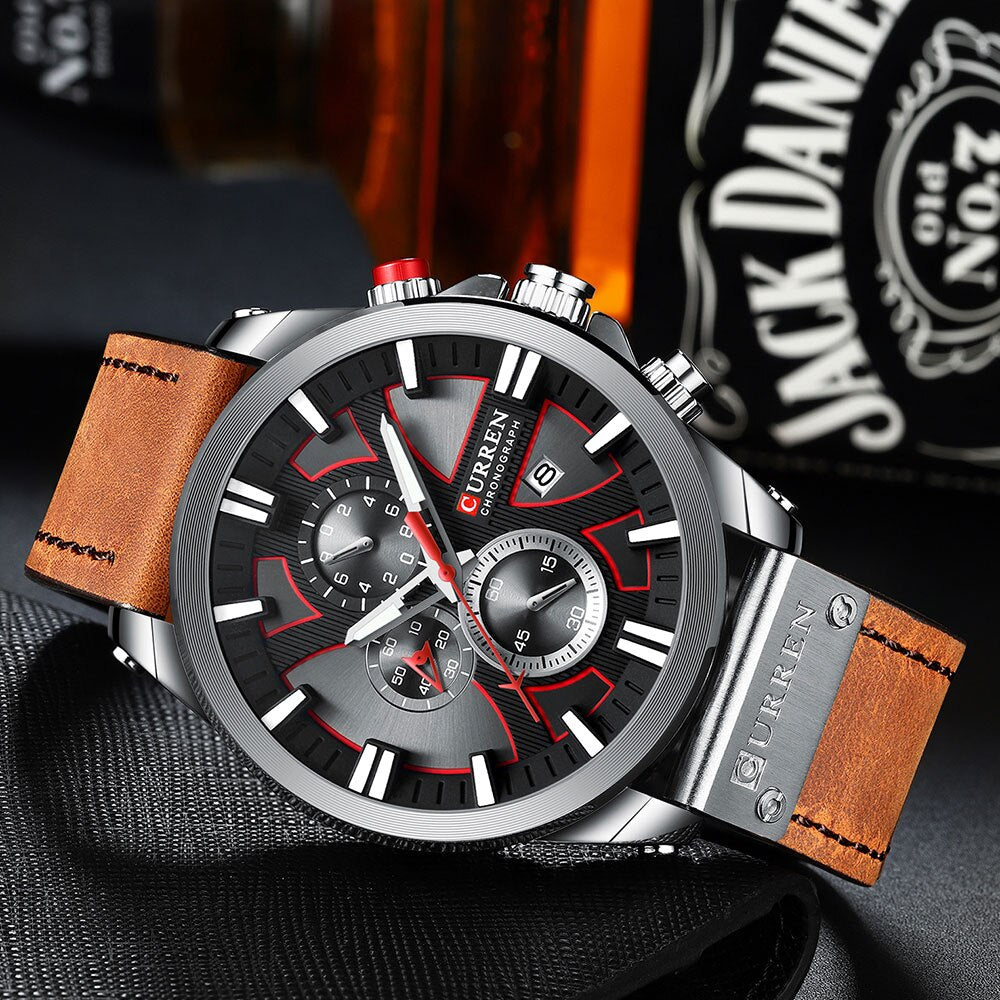 Men Watch Wrist YSYH  Luxury Leather Quartz Clock  Chronograph Wristwatch