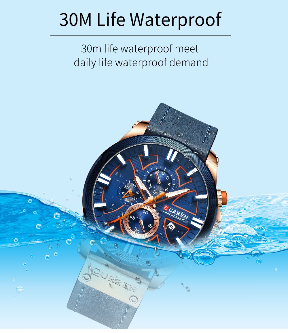 Men Watch Wrist YSYH  Luxury Leather Quartz Clock  Chronograph Wristwatch