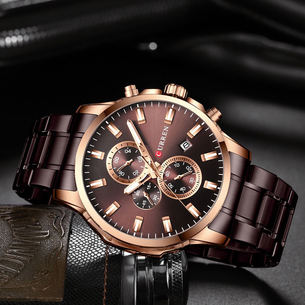 YSYH Fashion Watches Men Coffee Clock Men Quartz Wristwatch Stainless Steel Band Chronograph Watch Male
