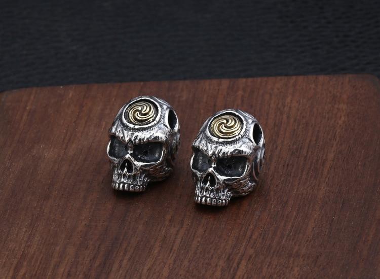 Real 925 Silver Skull Pendant 925 Sterling Skeleton Bead Pendant PUNK Jewelry Hiphop Pendant-Necklace Pendant-Rossny