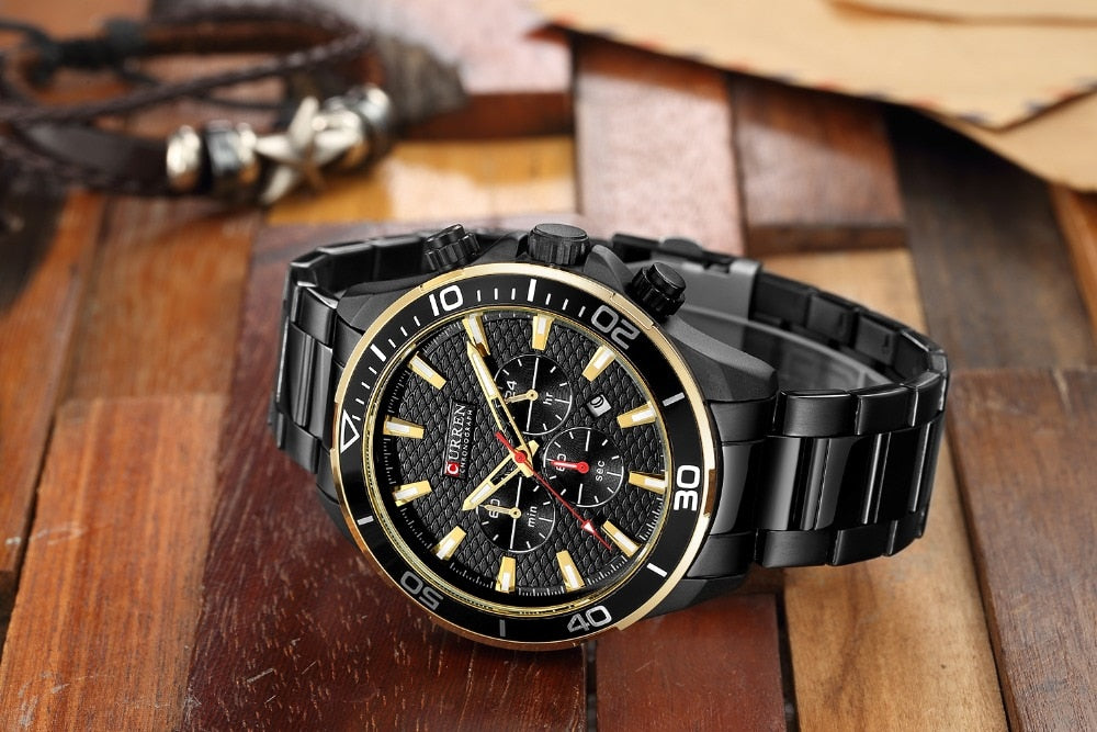 Mens Watches  Luxury  Quartz Stainless Steel Wristwatch YSYH Chronograph and Date