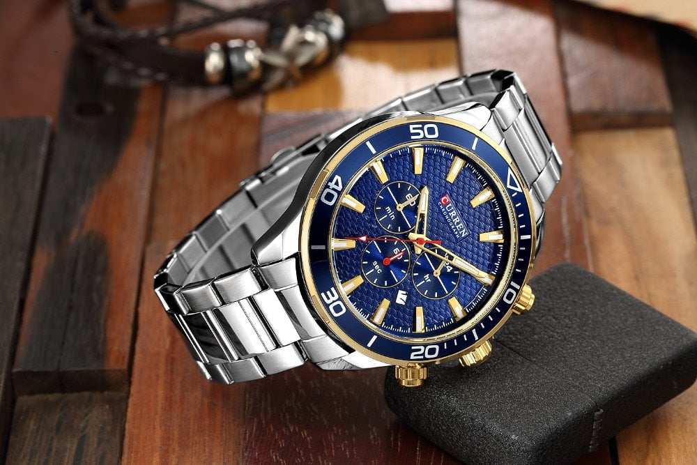 Mens Watches  Luxury  Quartz Stainless Steel Wristwatch YSYH Chronograph and Date