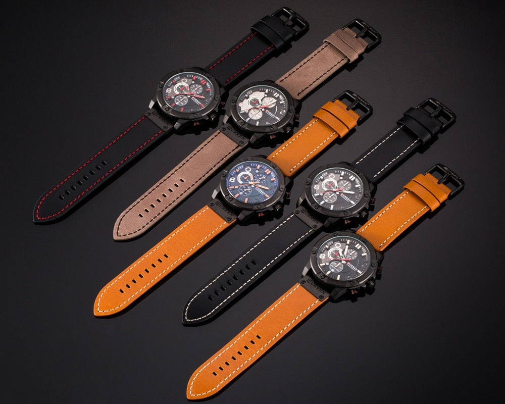 YSYH   Men Watch  Casual Chronograph Quartz Wristwatch Leather Strap Date Male Clock