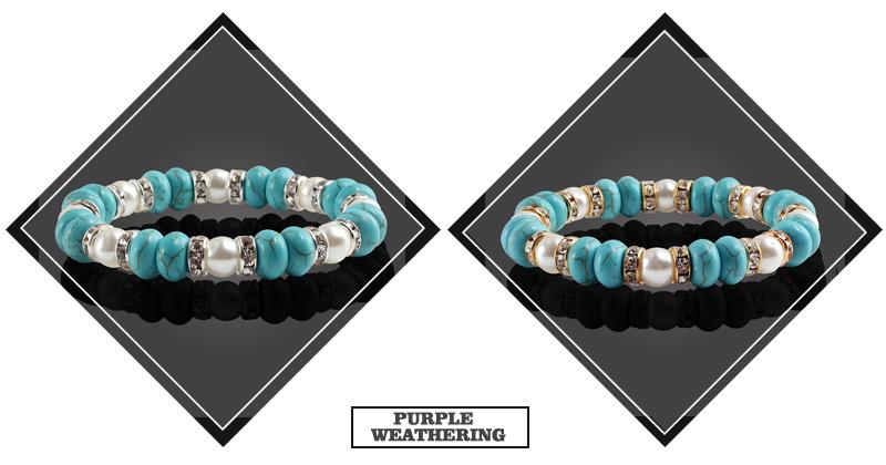 Turquoise Bracelets Rhinestone Circle Elastic Bracelet Yoga Fitness Charm Jewelry-Bracelet-Rossny