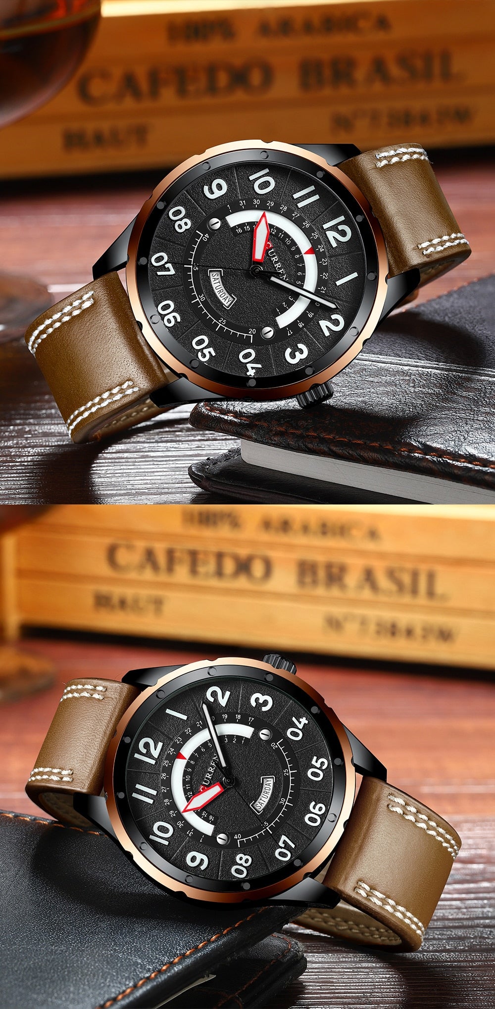 YSYH Casual Leather Strap Watch for Men Luxury Brand Military Green Clock Men Quartz Wristwatch Male Calendar Watch
