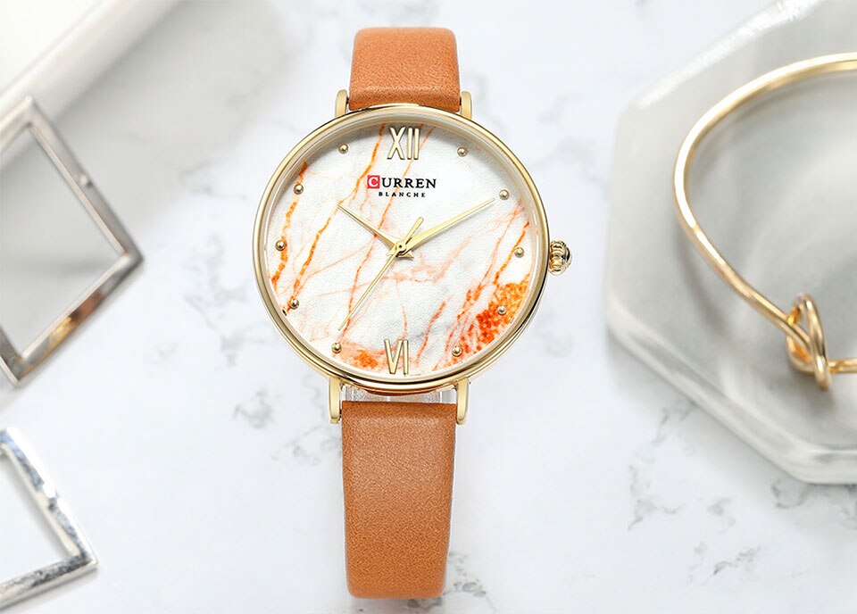 YSYH Casual Women's Watch Fashion Marble Texture Dial with Soft Leather Strap Watches Ladies Analogue Quartz Wristwatch Reloj