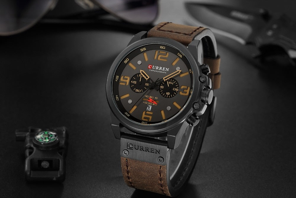 YSYH  Luxury Quartz Mens Wristwatches Leather Military Date Male Clock