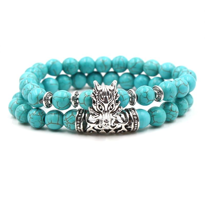 Silver Buddha Lava Skeleton Turquoises Beads Bracelet-Bracelet-Rossny
